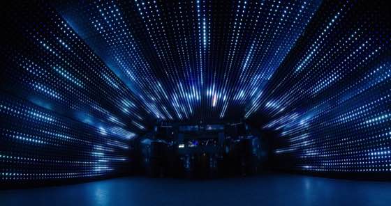 Lightbox — a vast blue LED light wall behind a DJ booth